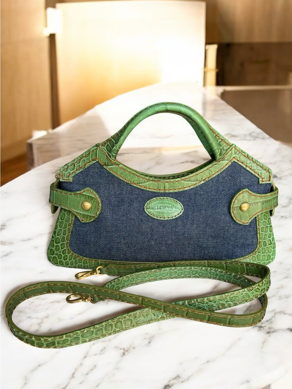 🆕 Tod’s Crocodile Leather Denim Small Shoulder Bag Vintage Handbag